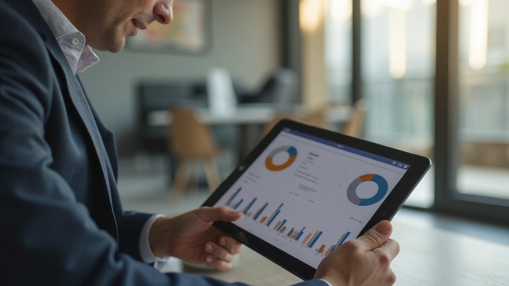 Специалист анализирует данные продаж на портативном устройстве