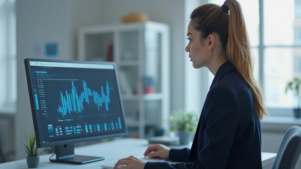 Аналитик просматривает графики поведения потребителей на мониторе в офисной среде